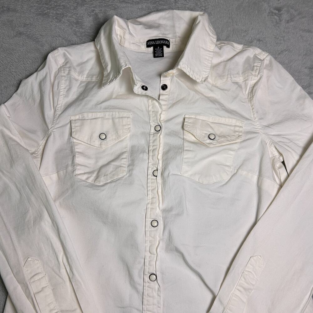 Nina Leonard Shirt Dress Womens S White Pearl Snap Western Base Layer Minimalist - Picture 4 of 8